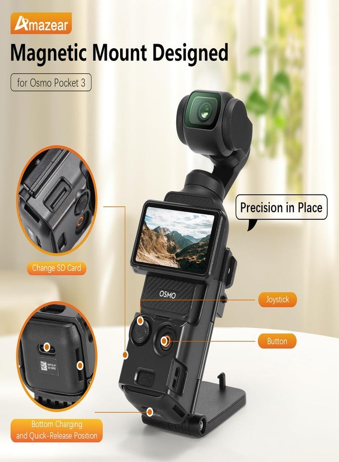 AMAZEAR Magnetic Mount Stand Compatible with DJI Osmo Pocket 3, Upgraded Pocket3 Accessories Adapter Clamp Magnet Suction Case Holder on Desktop, Vertical Surface, 180° Adjustable Handle, Black - Image 2