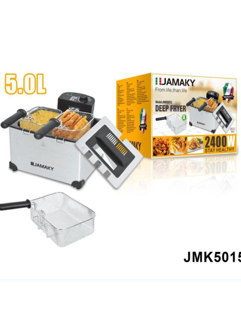 JAMAKY Italy JMK5015 Deep Oil Fryer, 5 Liters, Temperature Control, 2500 Watt, Silver  - Image 1