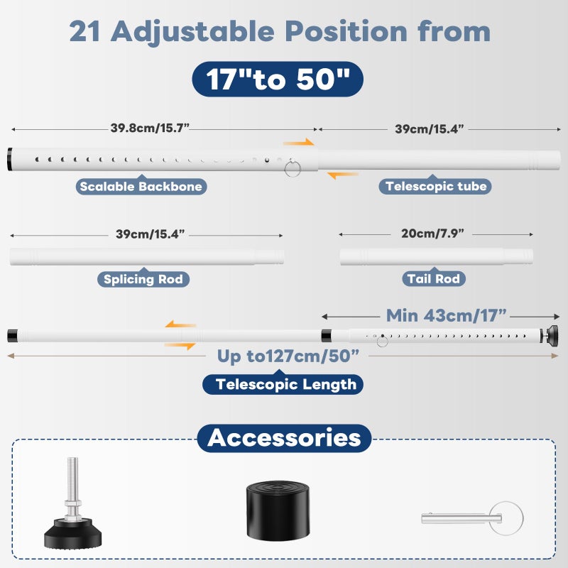 Abiglifty Sliding Door Security Bar, 17-50 Inch Adjustable Heavy Duty Sliding Glass Door Security bar with Rubber Tips for Windows, Home, Apartment & Travel (White) - Image 2