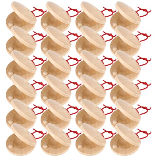 Fuyamp 24 Pcs Castanets Wooden Musical Instrument Finger Castanets Baby Castanet Hand Finger Castanets Classroom DIY Wooden Percussion Instrument for Kids Adults - Image 1
