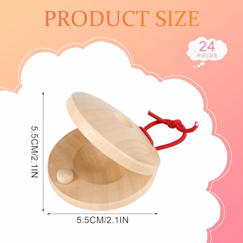 Fuyamp 24 Pcs Castanets Wooden Musical Instrument Finger Castanets Baby Castanet Hand Finger Castanets Classroom DIY Wooden Percussion Instrument for Kids Adults - Image 3