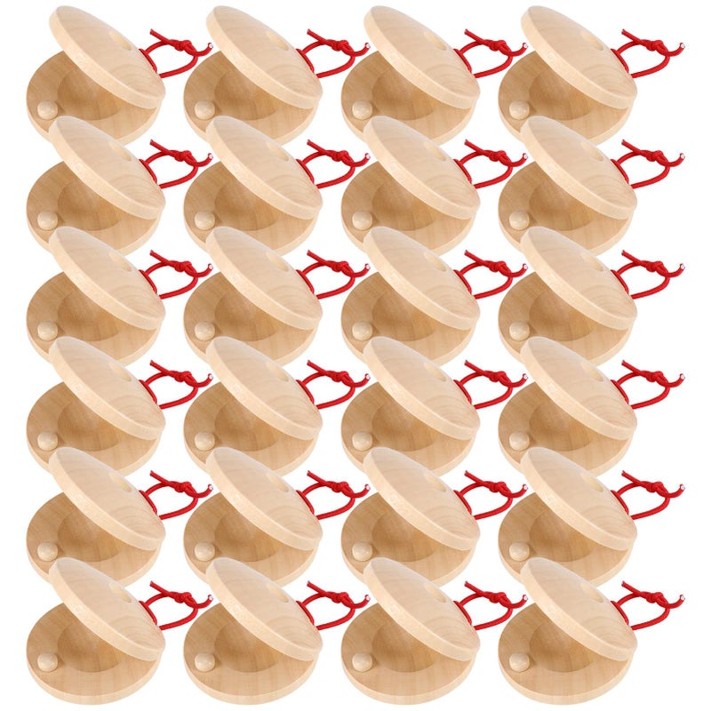 Fuyamp 24 Pcs Castanets Wooden Musical Instrument Finger Castanets Baby Castanet Hand Finger Castanets Classroom DIY Wooden Percussion Instrument for Kids Adults - Image 2