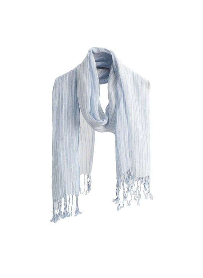 Jeelow Lightweight Summer Scarf Light Shawl Wrap Linen Feel Scarves For Men And Women, Blue Stripes, M - Image 1