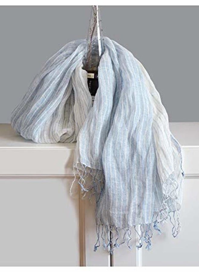Jeelow Lightweight Summer Scarf Light Shawl Wrap Linen Feel Scarves For Men And Women, Blue Stripes, M - Image 3