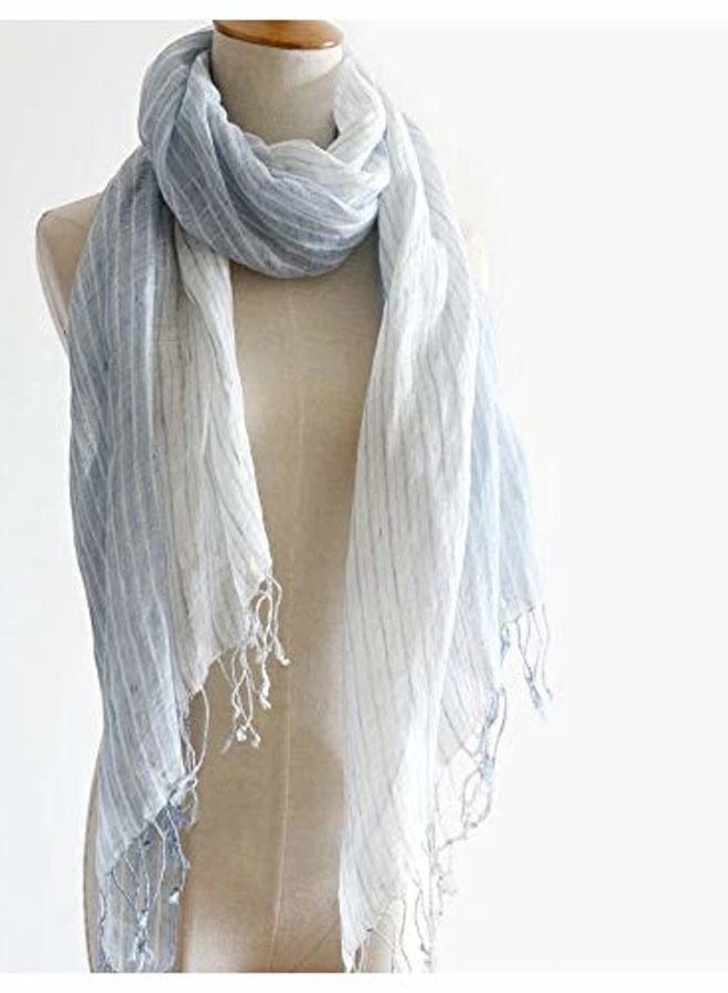 Jeelow Lightweight Summer Scarf Light Shawl Wrap Linen Feel Scarves For Men And Women, Blue Stripes, M - Image 2