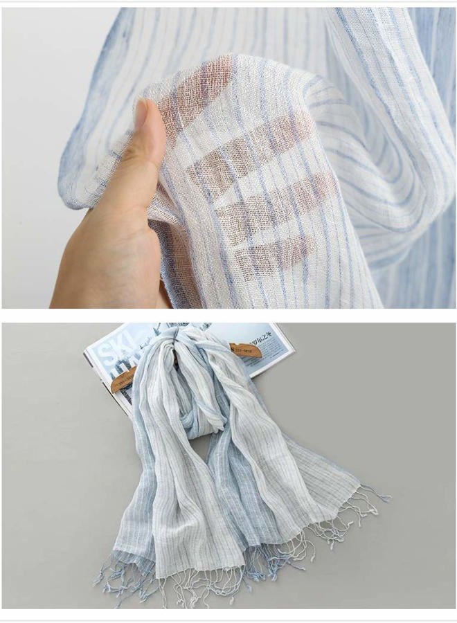 Jeelow Lightweight Summer Scarf Light Shawl Wrap Linen Feel Scarves For Men And Women, Blue Stripes, M - Image 5