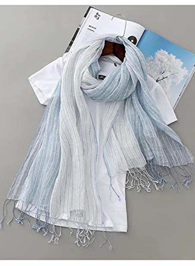 Jeelow Lightweight Summer Scarf Light Shawl Wrap Linen Feel Scarves For Men And Women, Blue Stripes, M - Image 4