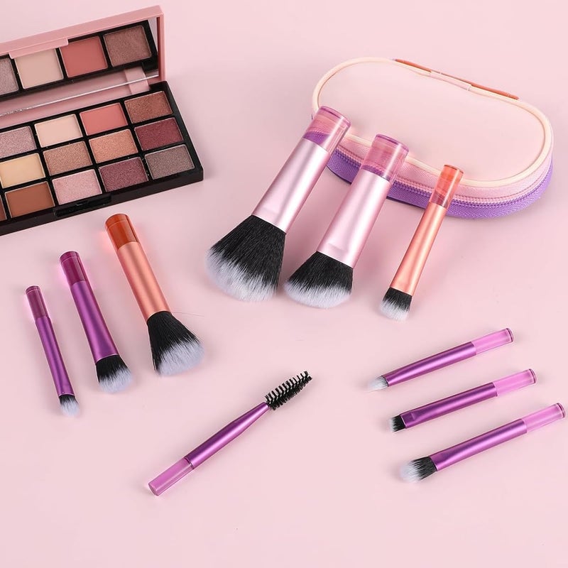 M'AYCREATE MAYCREATE® 10pc Travel Makeup Brush Set with Zipper Pouch, Synthetic Bristles, Shorter Handles, Including Blending, Contour, Eyeshadow Brushes, Basic Travel Kit - Image 4