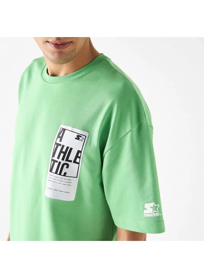 STARTER Starter Placement Print T-shirt with Crew Neck and Short Sleeves