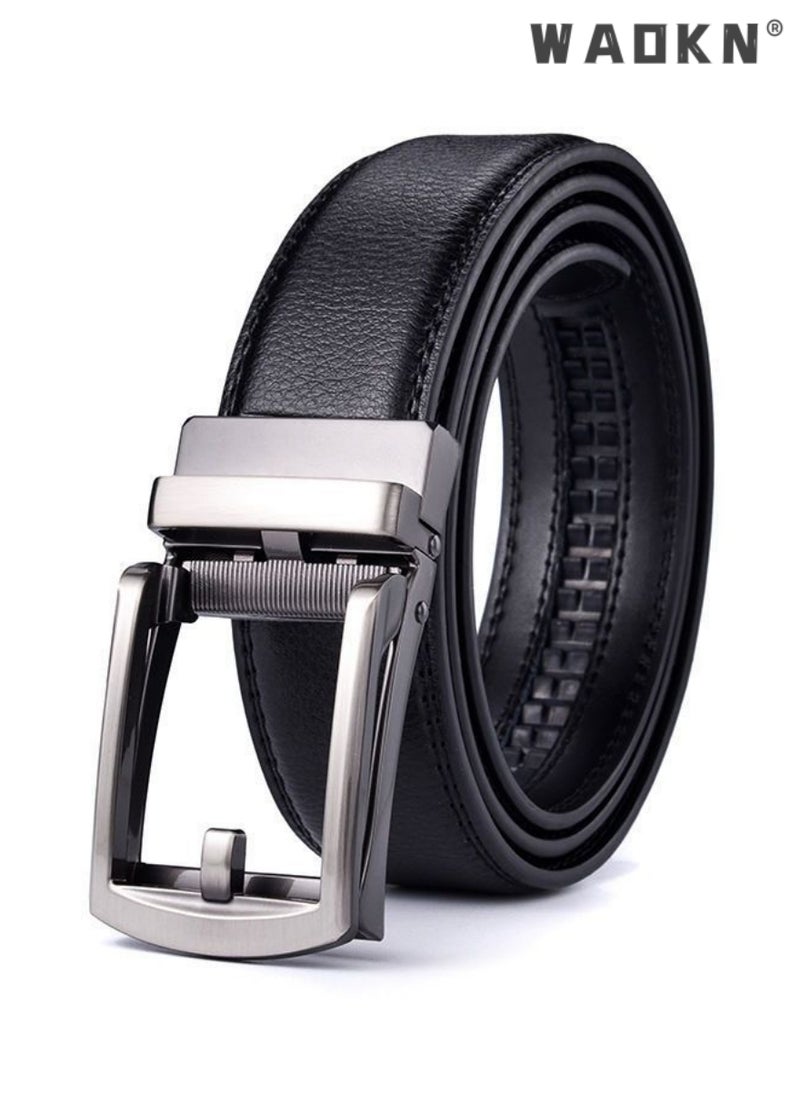 WAOKN Men Business Style Belt , Mens Ratchet Belts Black Retro Luxury Leather Man Belt Gold Eagle Alloy Buckle Automatic Fashion Style- Perfect Companion to Mens Dress Shoes (130 cm, Black)  - Image 1