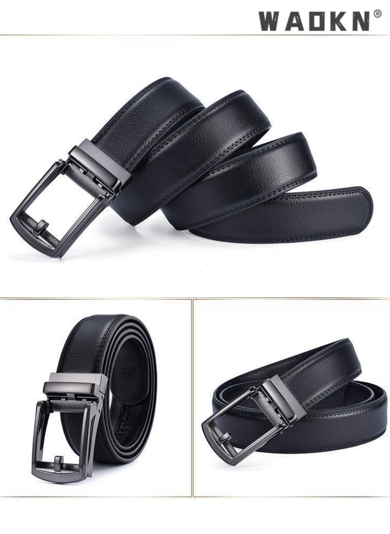WAOKN Men Business Style Belt , Mens Ratchet Belts Black Retro Luxury Leather Man Belt Gold Eagle Alloy Buckle Automatic Fashion Style- Perfect Companion to Mens Dress Shoes (130 cm, Black)  - Image 5