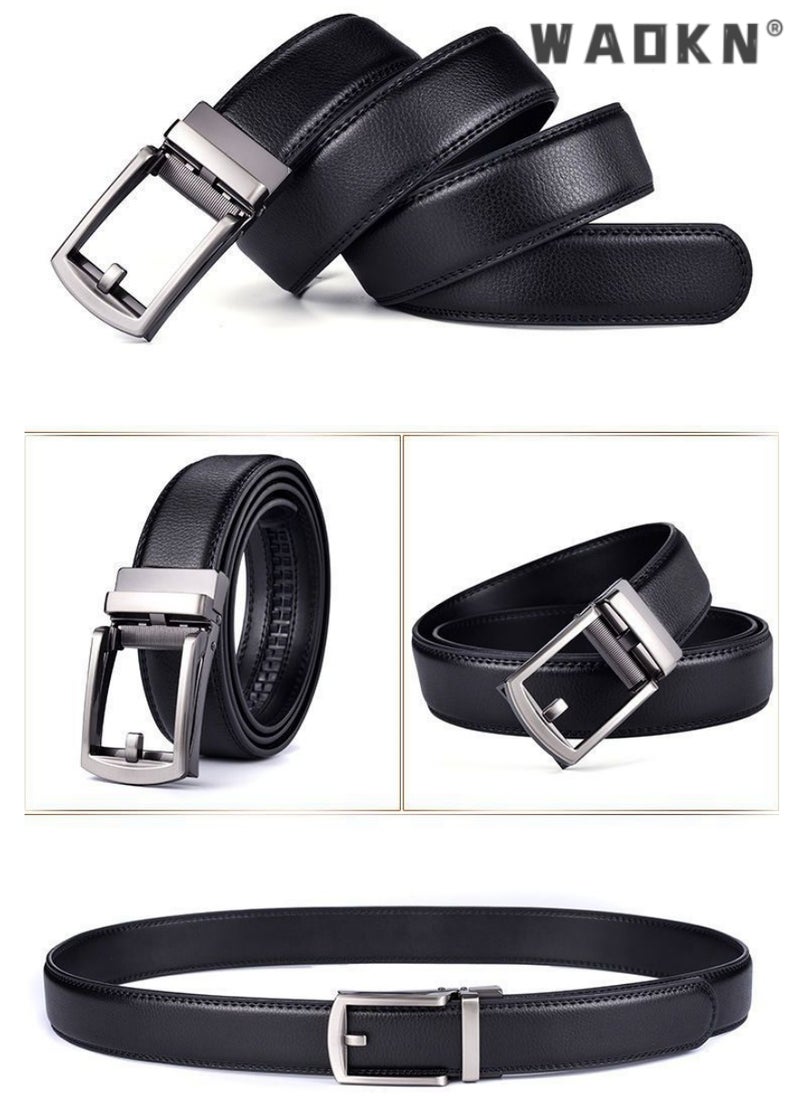 WAOKN Men Business Style Belt , Mens Ratchet Belts Black Retro Luxury Leather Man Belt Gold Eagle Alloy Buckle Automatic Fashion Style- Perfect Companion to Mens Dress Shoes (130 cm, Black)  - Image 2