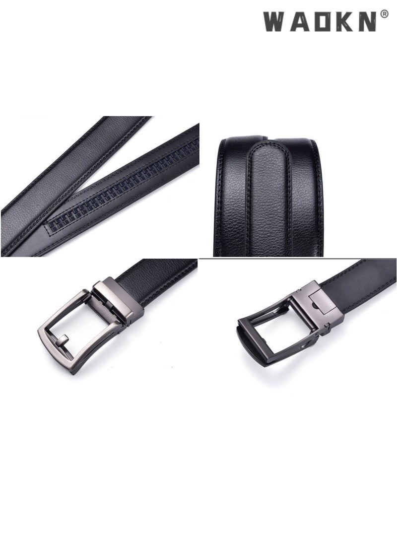 WAOKN Men Business Style Belt , Mens Ratchet Belts Black Retro Luxury Leather Man Belt Gold Eagle Alloy Buckle Automatic Fashion Style- Perfect Companion to Mens Dress Shoes (130 cm, Black)  - Image 4