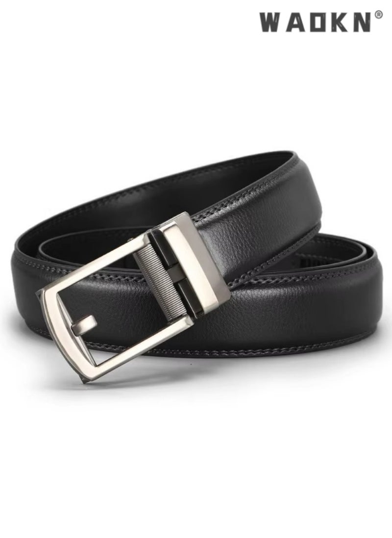 WAOKN Men Business Style Belt , Mens Ratchet Belts Black Retro Luxury Leather Man Belt Gold Eagle Alloy Buckle Automatic Fashion Style- Perfect Companion to Mens Dress Shoes (130 cm, Black)  - Image 3