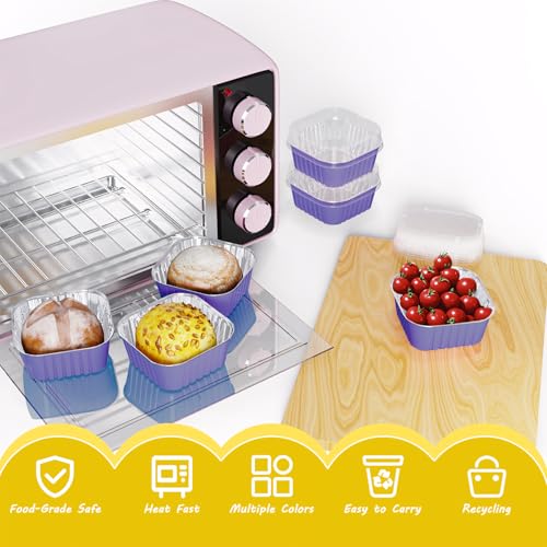 Ksmxos 25 Pack Square Mini Cake Pans with Lids,Mini Loaf Pans with Lids,Aluminum Foil Baking Cups,Disposable Ramekins Cupcake Cups,Dessert Cups for Wedding Birthday Party Picnics,5oz (Purple) - Image 3