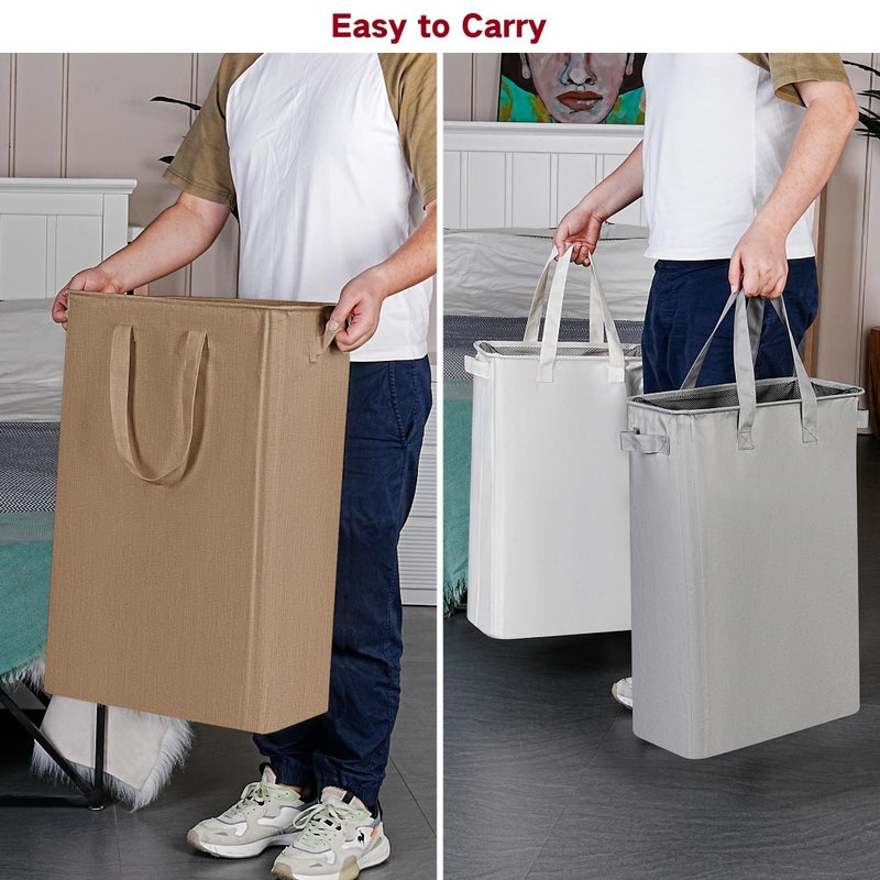 efluky Slim Laundry Basket, Narrow Laundry Hamper with Handles, Collapsible Dirty Clothes Hamper, Tall Laundry Bin for Laundry Room, Dorm and Bedroom, 19.8 Gallon (75L) Flax Brown - Image 5