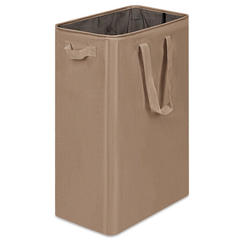 efluky Slim Laundry Basket, Narrow Laundry Hamper with Handles, Collapsible Dirty Clothes Hamper, Tall Laundry Bin for Laundry Room, Dorm and Bedroom, 19.8 Gallon (75L) Flax Brown - Image 1