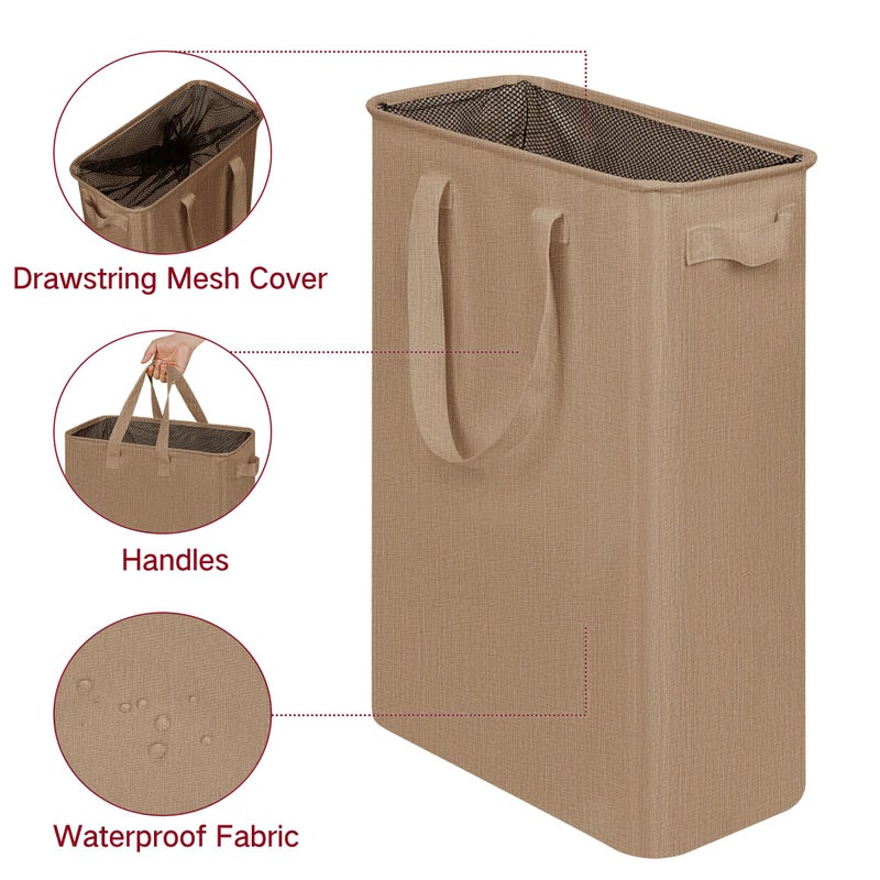 efluky Slim Laundry Basket, Narrow Laundry Hamper with Handles, Collapsible Dirty Clothes Hamper, Tall Laundry Bin for Laundry Room, Dorm and Bedroom, 19.8 Gallon (75L) Flax Brown - Image 3
