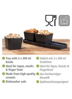 Wenko Snack & Dip Bowl Set Black Matt Tray With 3 X 300 ML Bowls  - Image 3