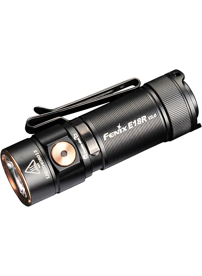 fenix E18R v2.0 Rechargeable Mini EDC Torch 1200 Lumens 146m 200 Hrs Max Magnetic Tail Cap Bi Directional Body Clip 1 Lumen Moonlight Mode USB C Charging Port IP68 - Image 1