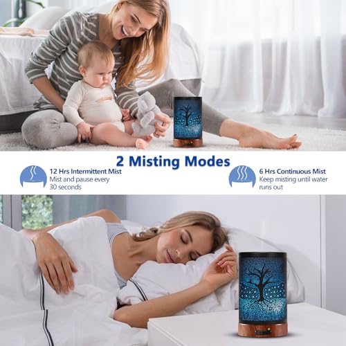EQUSUPRO Aromatherapy Essential Oil Diffuser 150ml- Electric Cool Mist Aroma Diffuser with Intermittent Mode, Auto Shut-Off Protection, 7 Colors Changing LED Light for Home Office Decor & Gift (Life Tree) - Image 4
