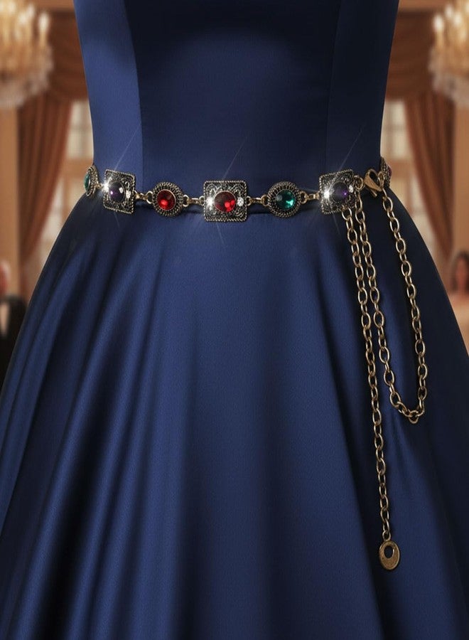 Urieo Boho Rhinestone Chain Belt Colorful Crystal Waist Chains Gothic Dress Fashion Belly Body Jewelry for Women - Image 2