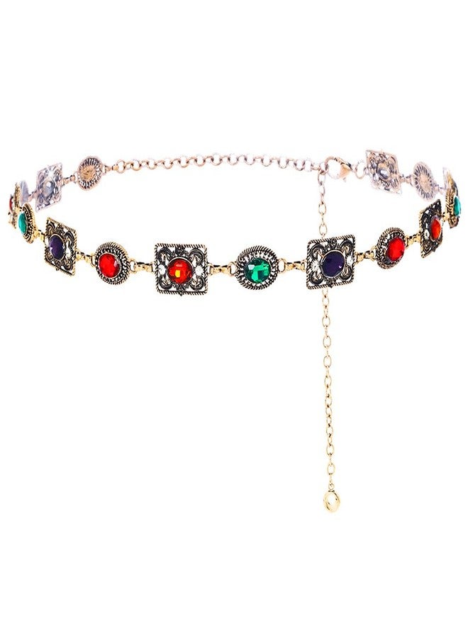 Urieo Boho Rhinestone Chain Belt Colorful Crystal Waist Chains Gothic Dress Fashion Belly Body Jewelry for Women - Image 1