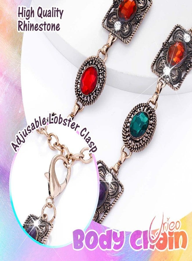 Urieo Boho Rhinestone Chain Belt Colorful Crystal Waist Chains Gothic Dress Fashion Belly Body Jewelry for Women - Image 3