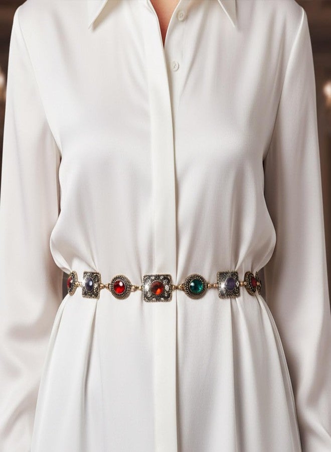 Urieo Boho Rhinestone Chain Belt Colorful Crystal Waist Chains Gothic Dress Fashion Belly Body Jewelry for Women - Image 4