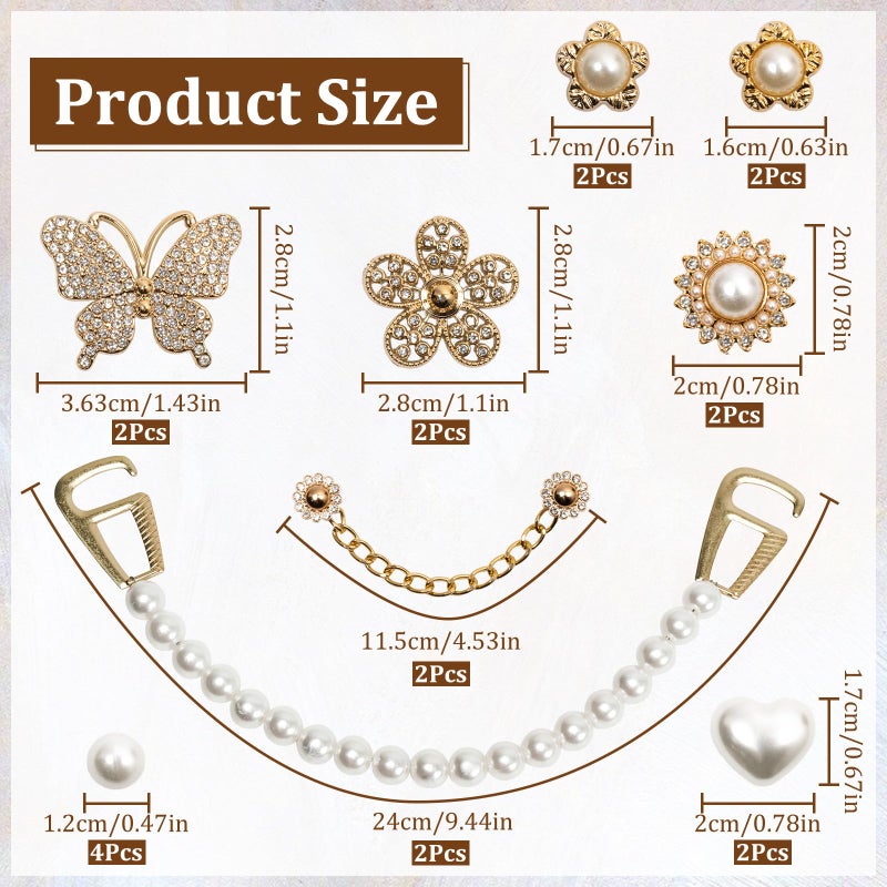 COAUXOG 20Pcs Gold Bling Shoe Charms Women Luxury Rhinestone Pearl Bling Shoe Decoration Gold Rhinestone Butterfly Flower Pearl Chain Clogs Shoes Fashion Charms Birthday Gift - Image 2
