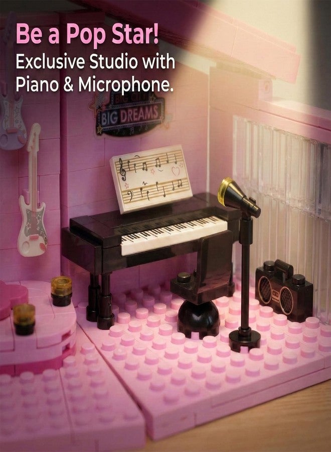 ENJBRICK Friends Music House Building Set, Pop Star Aparment Interactive Storytelling Playset for Girls & Boys, 3-Story Cottage with Spiral Slide, Piano & Microphone,Birthday 656Pcs - Image 4