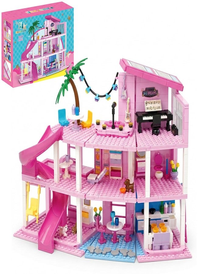 ENJBRICK Friends Music House Building Set, Pop Star Aparment Interactive Storytelling Playset for Girls & Boys, 3-Story Cottage with Spiral Slide, Piano & Microphone,Birthday 656Pcs - Image 1