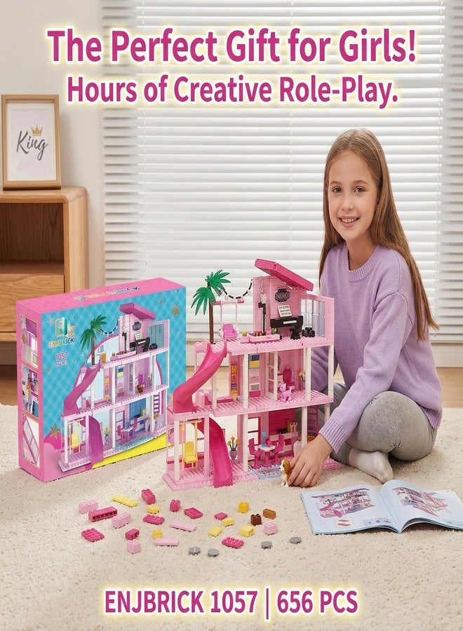 ENJBRICK Friends Music House Building Set, Pop Star Aparment Interactive Storytelling Playset for Girls & Boys, 3-Story Cottage with Spiral Slide, Piano & Microphone,Birthday 656Pcs - Image 2
