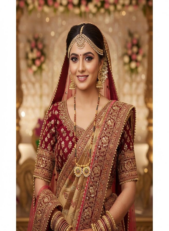 Memoir Bass Gold plated CZ, Imitation Ruby emerald Pearl studded Traditional long Mangalsutra for women ethnic jewellery (MSAJ3244) - Image 3