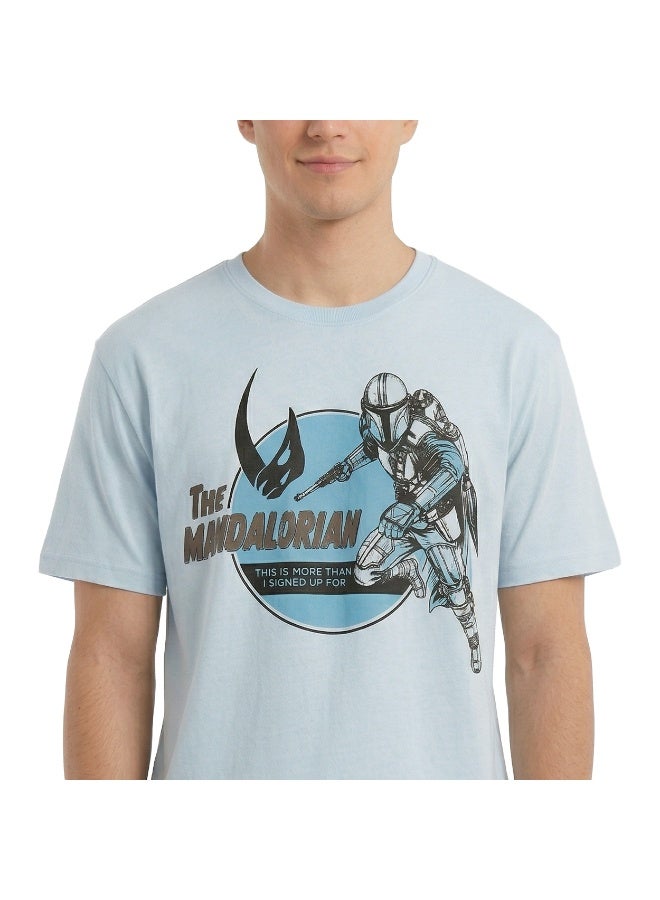 Disney Men’s The Mandalorian Graphic Cotton Pyjama Set – Light Blue & Black - Image 3