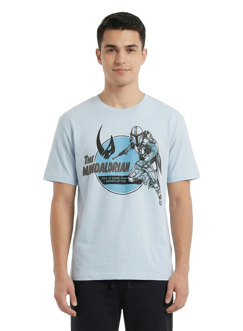ديزني Men’s The Mandalorian Graphic Cotton Pyjama Set – Light Blue & Black