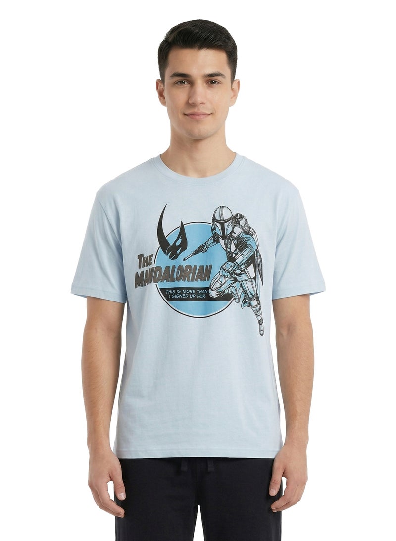 Disney Men’s The Mandalorian Graphic Cotton Pyjama Set – Light Blue & Black - Image 2