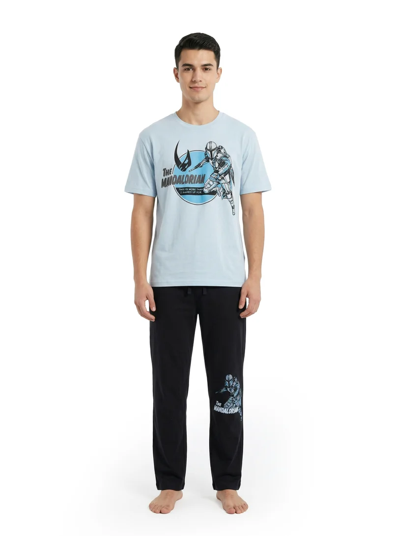 ديزني Men’s The Mandalorian Graphic Cotton Pyjama Set – Light Blue & Black