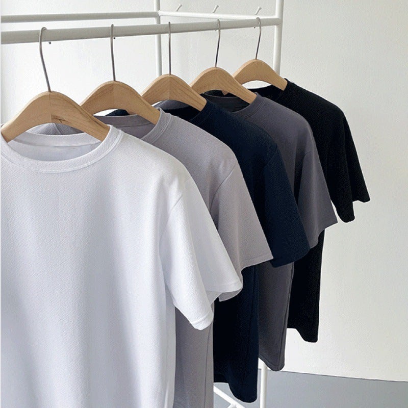 Myq Short-Sleeved T-Shirt Men's Summer Korean Style Loose Trbottomyy Versatile Casual Pure Color Cotton and Linen Half-Sleeved T-Shirt Bottoming Shirt - Image 2