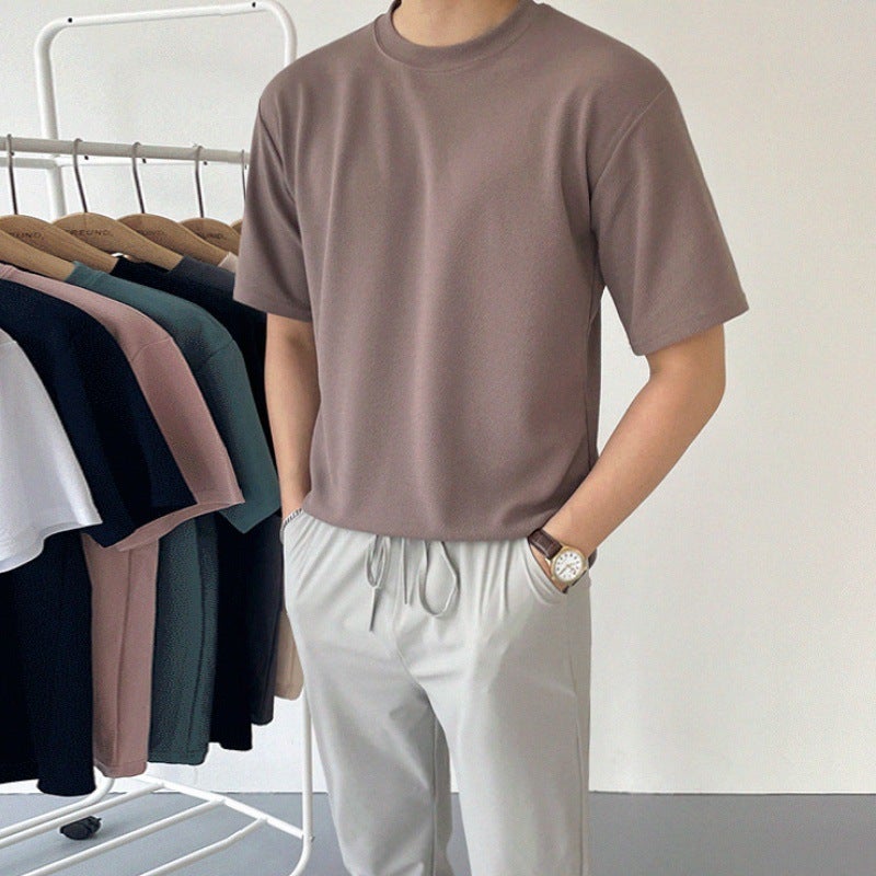 Myq Short-Sleeved T-Shirt Men's Summer Korean Style Loose Trbottomyy Versatile Casual Pure Color Cotton and Linen Half-Sleeved T-Shirt Bottoming Shirt - Image 3