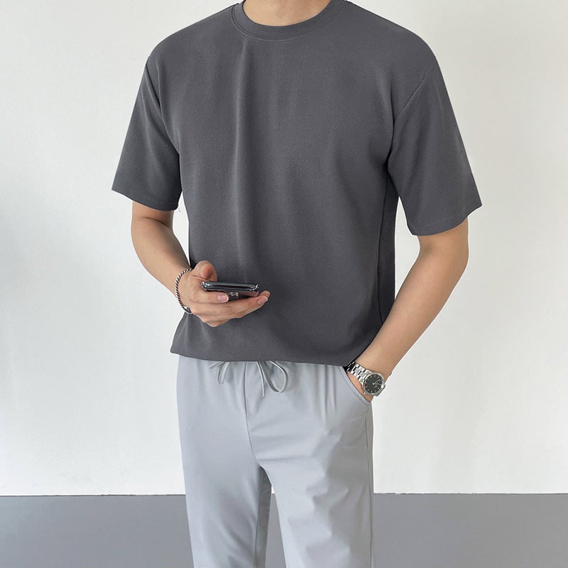 Myq Short-Sleeved T-Shirt Men's Summer Korean Style Loose Trbottomyy Versatile Casual Pure Color Cotton and Linen Half-Sleeved T-Shirt Bottoming Shirt - Image 4