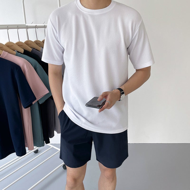 Myq Short-Sleeved T-Shirt Men's Summer Korean Style Loose Trbottomyy Versatile Casual Pure Color Cotton and Linen Half-Sleeved T-Shirt Bottoming Shirt - Image 5