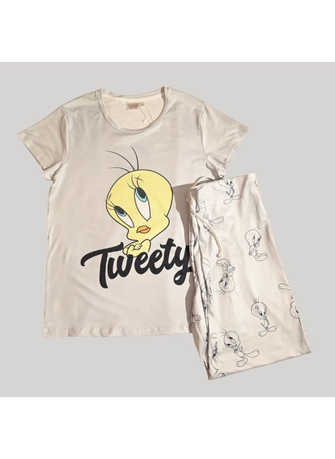 Tweety TWEETY WOMENS SHORT SLEEVE PAJAMA SETS , SILKY POLYESTER  - Image 1