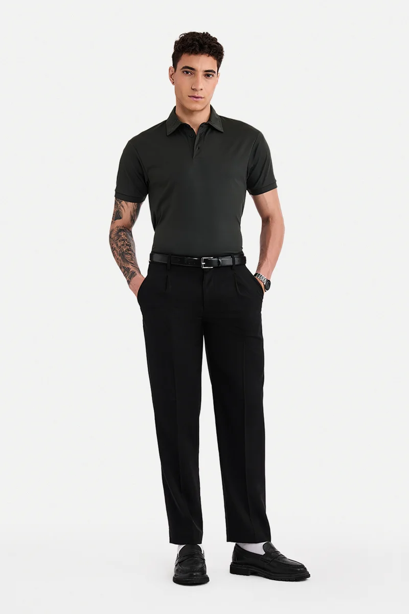 سنيتش Black Textured Regular Fit Trousers