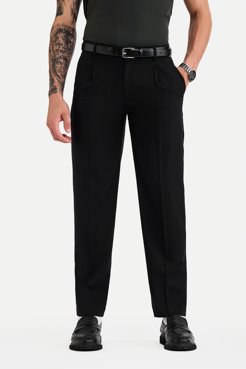 سنيتش Black Textured Regular Fit Trousers