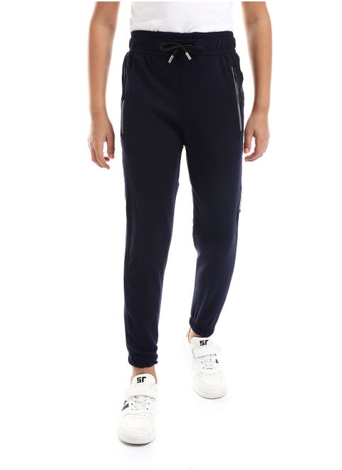 Boys Elastic Waist Sweatpants With Tape And Side Zippers