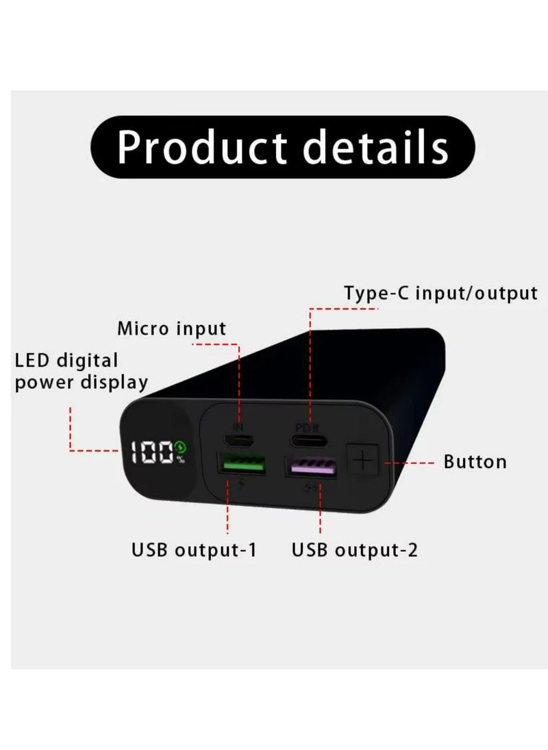 20000 mAh 22.5W Fast Charging Power Bank With LED Display 15W Charging 1 Type C IN & Output 1 Micro Input and Dual USB Output-Black