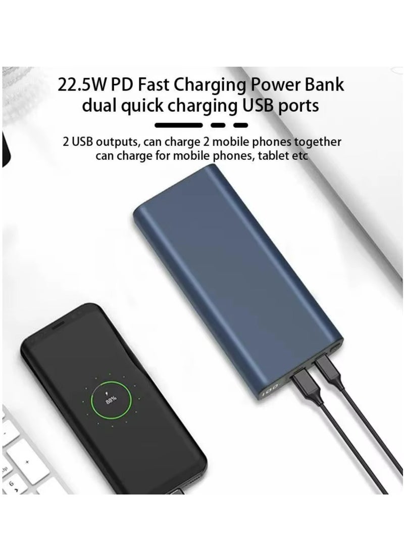 20000 mAh 22.5W Fast Charging Power Bank With LED Display 15W Charging 1 Type C IN & Output 1 Micro Input and Dual USB Output-Black