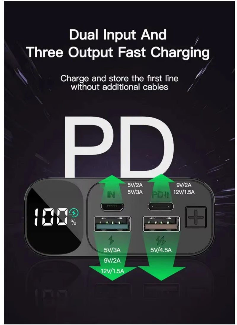 20000 mAh 22.5W Fast Charging Power Bank With LED Display 15W Charging 1 Type C IN & Output 1 Micro Input and Dual USB Output-Black