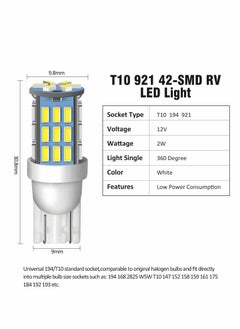 SYOSI 20 قطعة من مصابيح LED باللون الأبيض، T10 921 194 168 175 فائقة السطوع 3014 42-SMD LED بديلة 12 فولت ضوء مؤشر جانبي، مصابيح احتياطية للرجوع للخلف  - Image 5